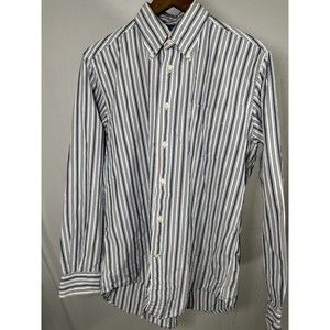 Tommy Hilfiger Men's Medium Blue White Striped Button Down Casual Dress
